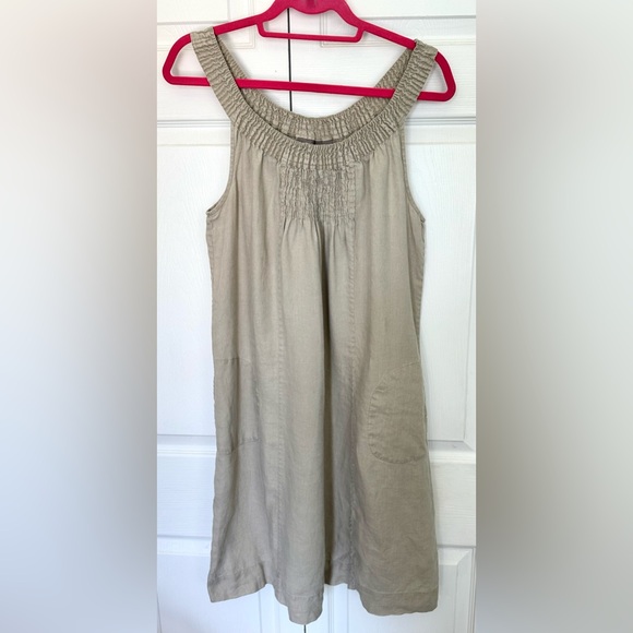 Sussan 100% Linen Taupe Smocked Sleeveless Dress-Size 8 - Picture 7 of 11